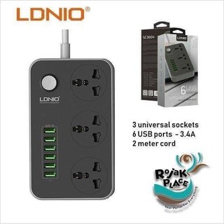 ปลั๊กไฟ ปลั๊กพ่วง ปลั๊กไฟ สายไฟ LDNIO Power Strip with3 Ac Sockets+6USB SC3604 ของแท้ พร้อมส่ง