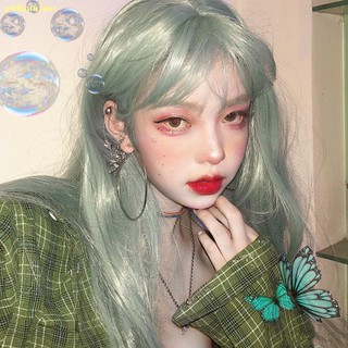 จัดส่งทันที#😛😜วิกผมผู้หญิงผมยาวเต็มหัว สีเขียวมิ้นต์เหมือนจริง สาวผมยาวน่ารัก ตัดผมตรง หน้าตัดติดผมปลอม