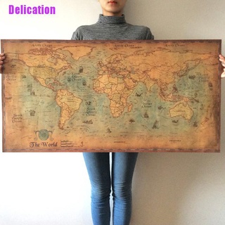 Delication&gt; โปสเตอร์กระดาษแผนที่โลก ขนาดใหญ่ สไตล์วินเทจ 100 ซม. X51 ซม. สําหรับบ้าน