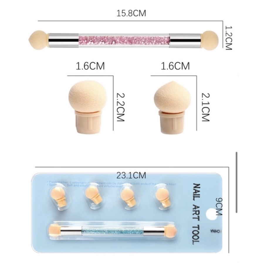 พู่กันหัวฟองน้ำแต่งเล็บ-ไล่สี-ขายแท่งเดี่ยว-แบบมีฟองน้ำให้ปลี่ยน-4หัว-ใช้ง่ายมีด้ามจับ-ปากกาฟองน้ำเบลนสีเจล-ฟองน้ำ
