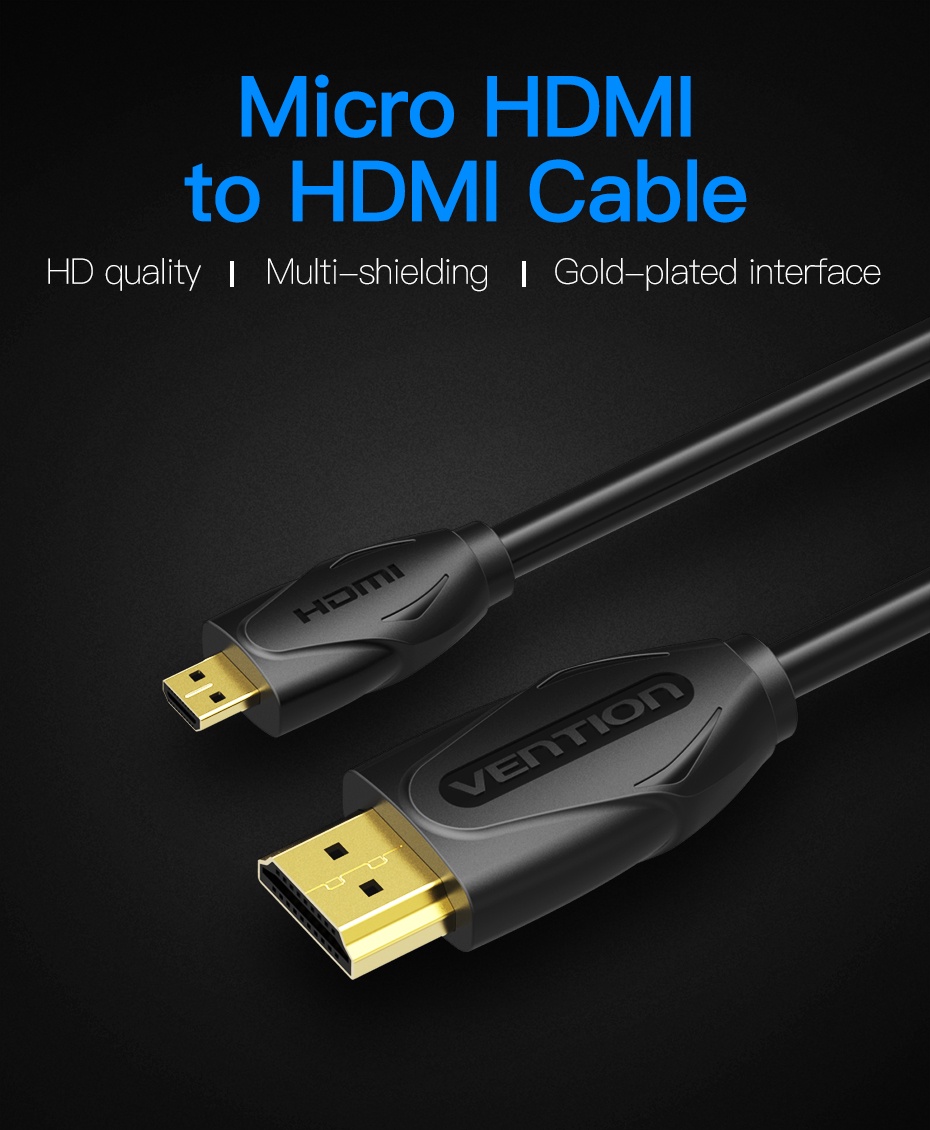 ภาพประกอบของ Vention สาย Micro HDMI to HDMI สายแปลงภาพ 3D 1080p เหมาะสำหรับแท็บเล็ต พีซี กล้องวิดีโอ HD กล้องดิจิตอล แล็ปท็อป จอภาพ โปรเจคเตอร์