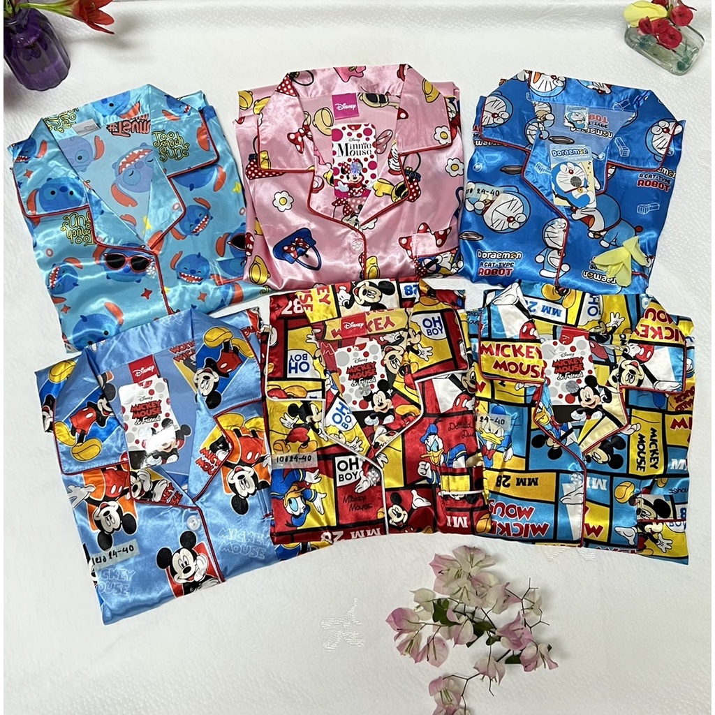 ชุดนอนผ้าซาติน ลายการ์ตูน (เสื้อแขนสั้น+กางเกงขาสั้น) ใส่สบาย ไม่ร้อน ...