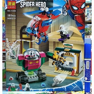 ตัวต่อเลโก้จีน LARI NO.11499 ชุด ตัวต่อ Mysterio ปล้นธนาคาร เฮลิคอปเตอร์ Spiderman มาช่วย มี 181 ชิ้น  ของสะสม มาใหม่