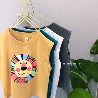 [Babycat] พร้อมส่ง ใหม่ เสื้อยืดแขนกุด ผ้าฝ้ายแท้ 100% พิมพ์ลายสิงโต สไตล์เกาหลี ญี่ปุ่น แฟชั่นฤดูร้อน สําหรับเด็ก
