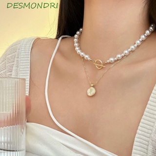 DESMONDRI Women Necklace French Retro Female Jewelry Gift Double Layer Flowers Pearl Choker