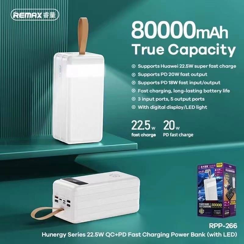 Remax RPP-266 Power Bank 80,000 mAh QC3.0 22.5W+PD 20W แบตสำรอง Fast ...