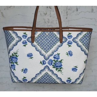 🎀 (สด-ผ่อน) Tory Burch Kerrington Bag 80114 Printed Square Terrace Ditsy Floral Coated Canvas Leather Tote