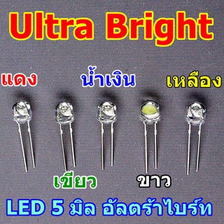 led 5mm UltraBright แดง เขียว น้ำเงิน ขาว เหลือง ขมพู ส้ม 50หลอด