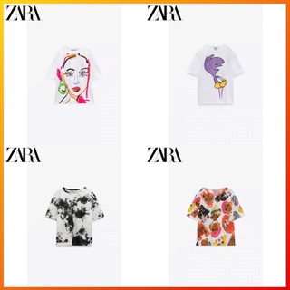 Zara เสื้อยืดแขนสั้น พิมพ์ลาย แฟชั่นฤดูใบไม้ผลิ ฤดูร้อน สําหรับผู้หญิง