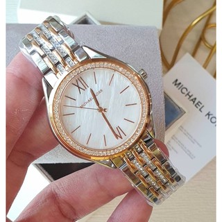 (ผ่อน0%) นาฬิกา Michael Kors MK7077 Womens Mindy Three-Hand Two-Tone Stainless Steel Watch หน้าปัด 36มม สีเงิน-โรสโกลด์