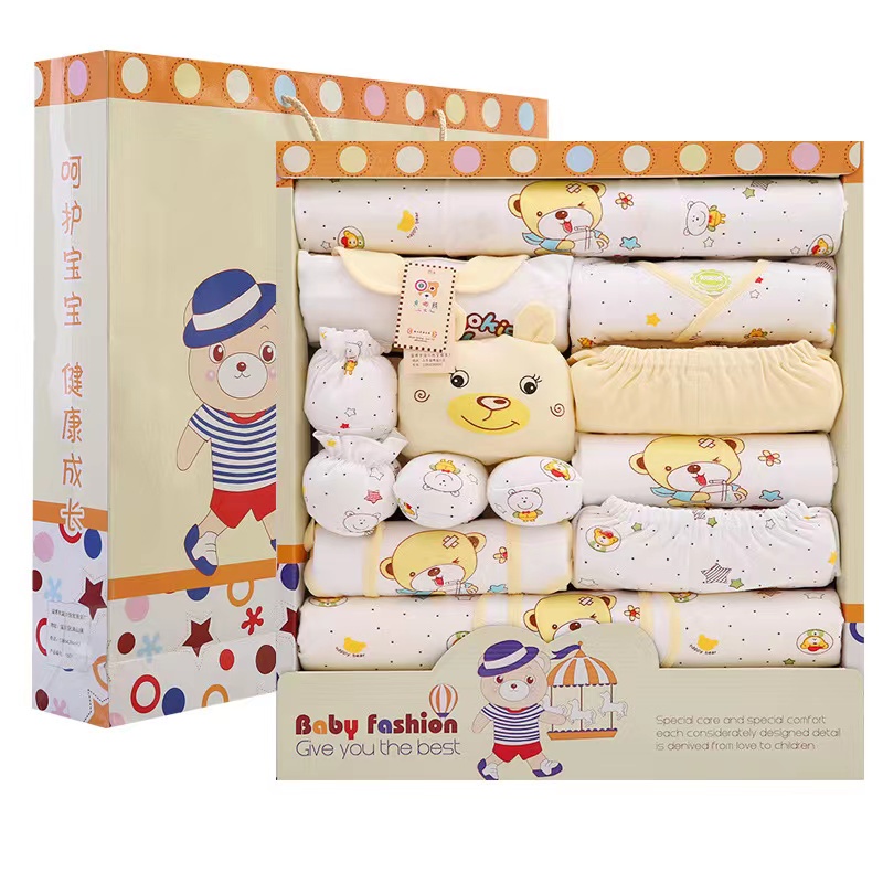 babyonline-y385-ชั้น2-ชุดเซ็ตเสื้อผ้าเด็กแรกเกิด17ชิ้น-ชุดของขวัญสำหรับเด็กแรกเกิด-ผ้าฝ้าย-พร้อมกล่อง-ถุงให้