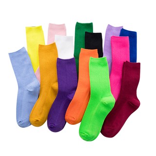 สินค้า KAFU D393 ถุงเท้าข้อกลาง ผ้าฝ้าย หลากสี สไตล์ญี่ปุ่น สีพื้น สำหรับผู้หญิง