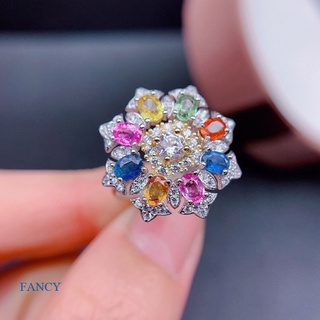 Fancy แหวนทัวร์มาลีน ฝังเพชรเทียม พลอยเทียม สีรุ้ง หรูหรา ปรับได้ สําหรับผู้หญิง