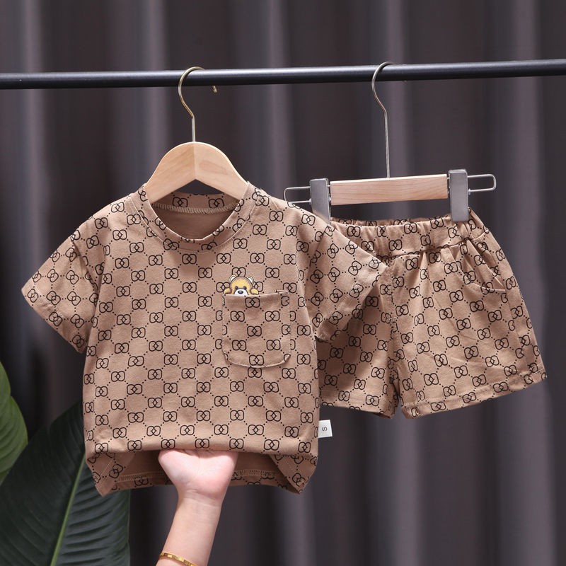ชุดเสื้อยืดแขนสั้นเด็กผู้ชาย-เด็กใหม่-เสื้อแขนสั้นเกาหลี-หล่อ-เด็ก-ชุดสูทสองชิ้นพักผ่อนฤดูร้อน