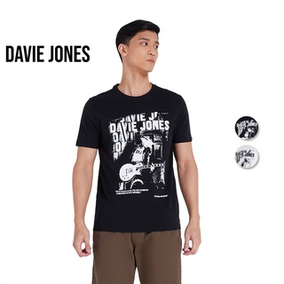 DAVIE JONES เสื้อยืดพิมพ์ลาย สีดำ สีขาว Graphic Print T-Shirt in black white TB0212BK TB0212WH