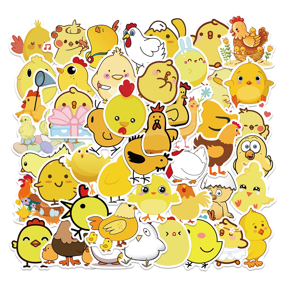 สติกเกอร์-ลายการ์ตูนไก่น้อยน่ารัก-สีเหลือง-กันน้ํา-สําหรับตกแต่งกระเป๋าเดินทาง-แล็ปท็อป-ขายส่ง-50-ชิ้น