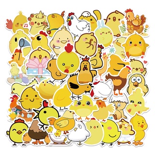 สติกเกอร์ ลายการ์ตูนไก่น้อยน่ารัก สีเหลือง กันน้ํา สําหรับตกแต่งกระเป๋าเดินทาง แล็ปท็อป ขายส่ง 50 ชิ้น