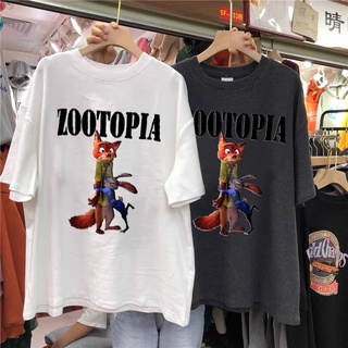 【hot sale】แฟชั่น ฮาราจูกุดิสนีย์น่ารัก Zootopia จูดี้และนิคการ์ตูนพิมพ์หญิงเสื้อยืดแขนสั้น Streetwear เสื้อยืดด้านบน