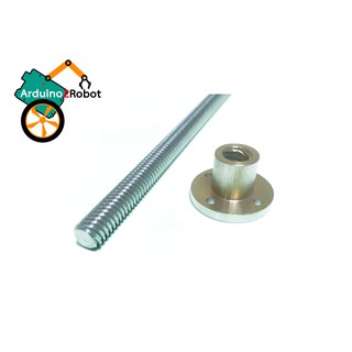 Lead Screw Dia 10 mm Length 800mm และ Copper Nut (Pitch=2mm, Lead=8mm) (304 stainless steel T10 screw)