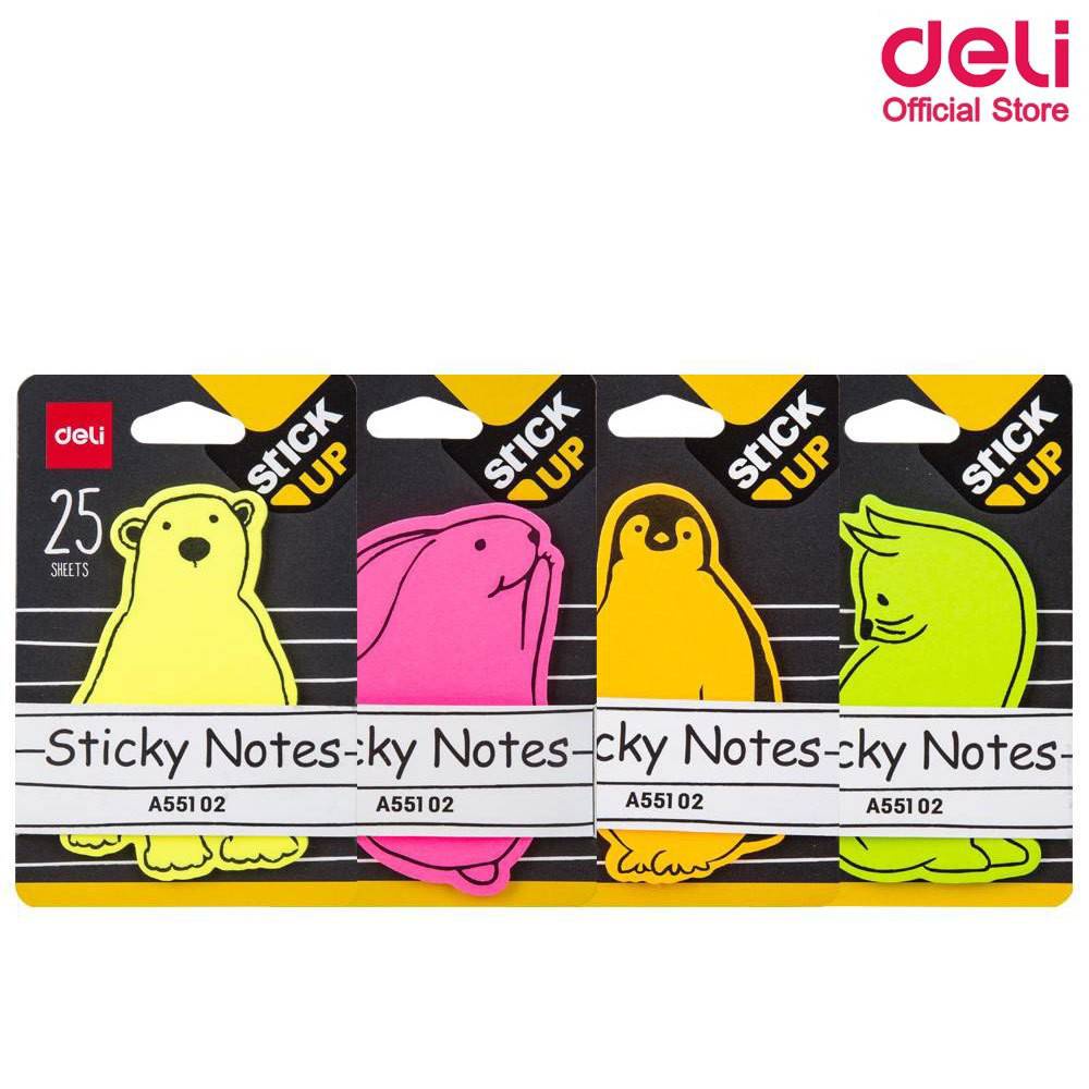 กระดาษโน๊ต-deli-a551-02-sticky-notes-โพสอิทแฟนซีรูปสัตว์-25-แผ่น-สีสันสดใส-สีสะท้อนแสง-มองเห็นชัดเจน-โพสท์อิท-1ชิ้น