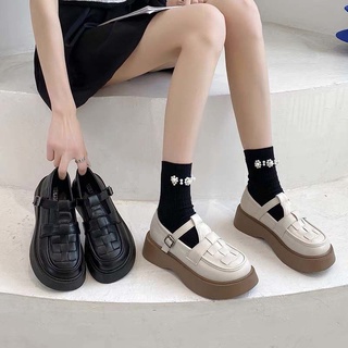 ภาพขนาดย่อของสินค้าแฟชั่นเกาหลี รองเท้าส้นหนา / รองเท้าหนังแพลตฟอร์ม *รองเท้าหนัง JK Mary Jane รองเท้าสุภาพสตรี  ส้นสูง6cm