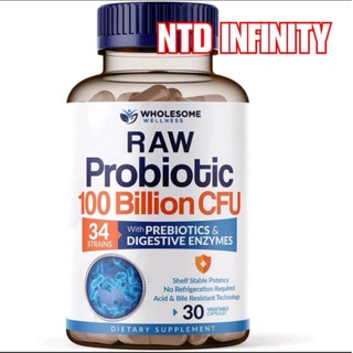 ภาพขนาดย่อของภาพหน้าปกสินค้านำเข้า  Exp03/25 Wholesome Wellness Raw Probiotics 100 Billion CFU 30 แคปซูล โปรไบโอติกสูตรสำหรับผู้หญิงและผู้ชาย จากร้าน ntdinfinity บน Shopee ภาพที่ 1