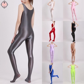 ภาพขนาดย่อของสินค้าWomen Sexy Oil Sheer Shiny Glossy Wet Rompers Jumpsuit Leotard Bodysuit Playsuit