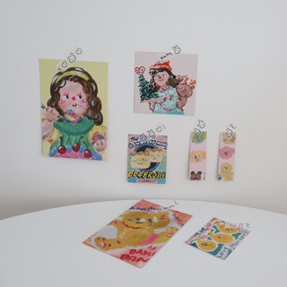 (พร้อมส่ง🌷) โปสการ์ดตกแต่ง Set 7 ใบ Oil Painting Cake Girl Decoration Card