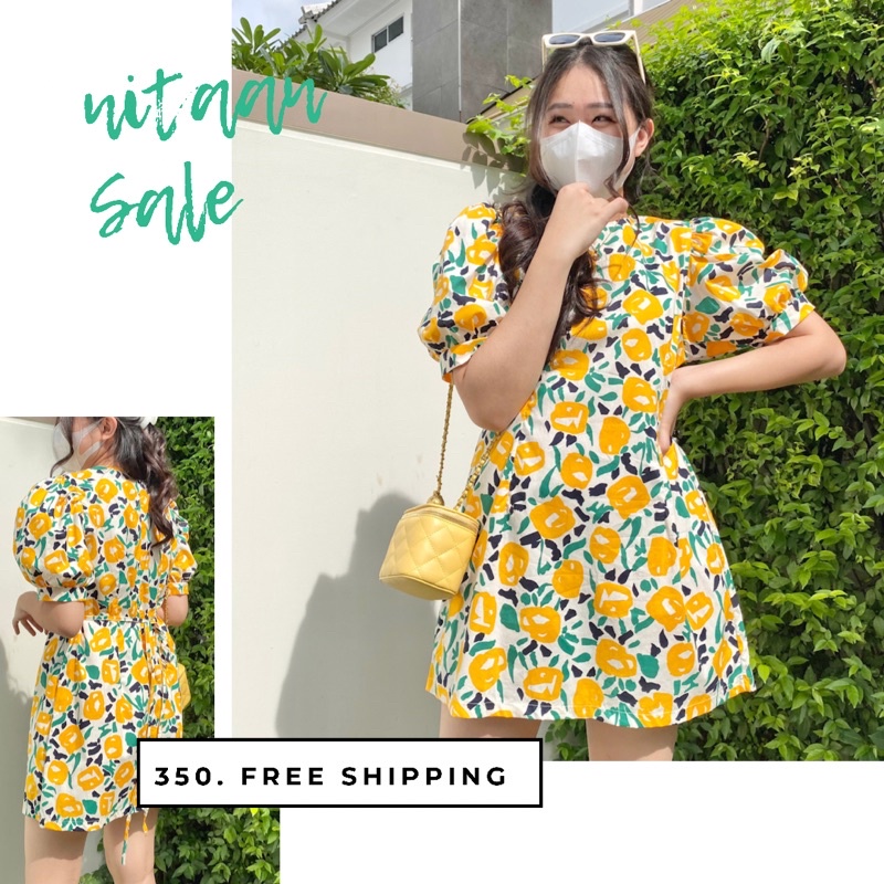 ภาพหน้าปกสินค้าShort lemon dolly dress เลมอนมินิ จากร้าน nitaanbykoreashopee บน Shopee