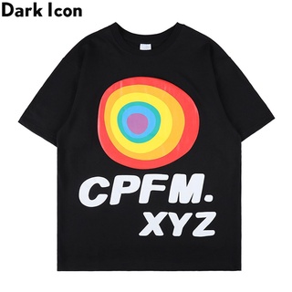 Tshirtคอลูกเรือcrew neckเสื้อยืดคอกลม ผ้าฝ้าย ทรงหลวม พิมพ์ลาย Dark icon Kanye cpfm. xyz สีรุ้ง สไตล์ฮิปฮอป สําหรับผู้ชา