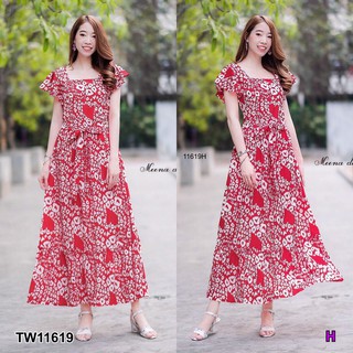 AK 11619 Maxi Dress เดรสยาวคอเหลี่ยม