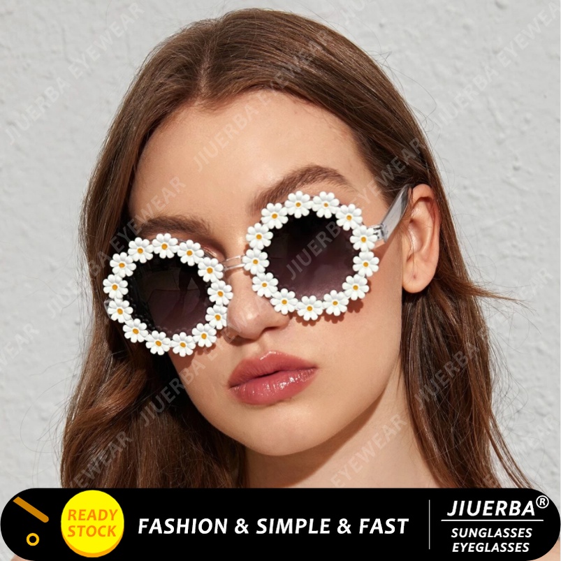 ภาพหน้าปกสินค้า(JIUERBA)CODแว่นกันแดดเดซี่เกาหลีสำหรับผู้หญิงแฟชั่นรูปดวงอาทิตย์ดอกไม้ทรงกลมสำหรับผู้หญิง