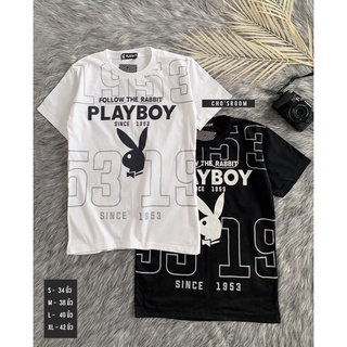 เสื้อยืดแขนสั้น Play Boy งานสกีน ป้ายห้อย ผ้าคอตตอน100% ใส่ได้ทั้ง ช-ญ รหัสA038