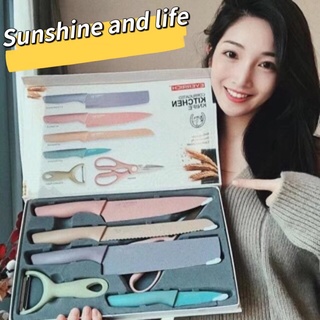 สินค้า Sunshine and life💛พร้อมส่งจ้า ลดราคาพิเศษ ชุดมีดทำครัว 6 ชิ้น ชุดมีดครัว ชุดมีดทำครัว มีดสแตนเลส มีดหลากหลายสี