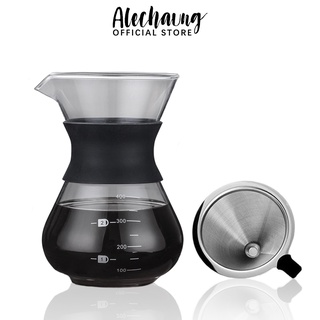 Alechaung ดริปกาแฟ ผลิตจากแก้ว เครื่องดริปกาแฟ ชุดดริปกาแฟ เหยือกดริปกาแฟ Dripper ที่ดริปกาแฟสด ขนาด400 ml Coffee Maker