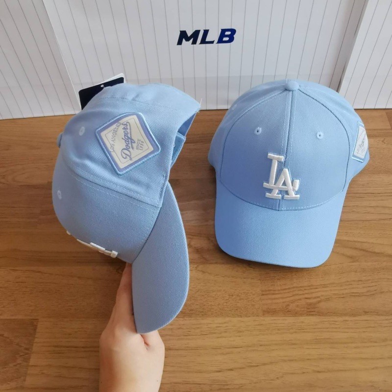 mlb-diamond-logo-patch-ball-cap-หมวกสีฟ้า-โลโก้-la-ปักตกแต่งด้านข้าง-ใต้ปีกปัก-dodgers