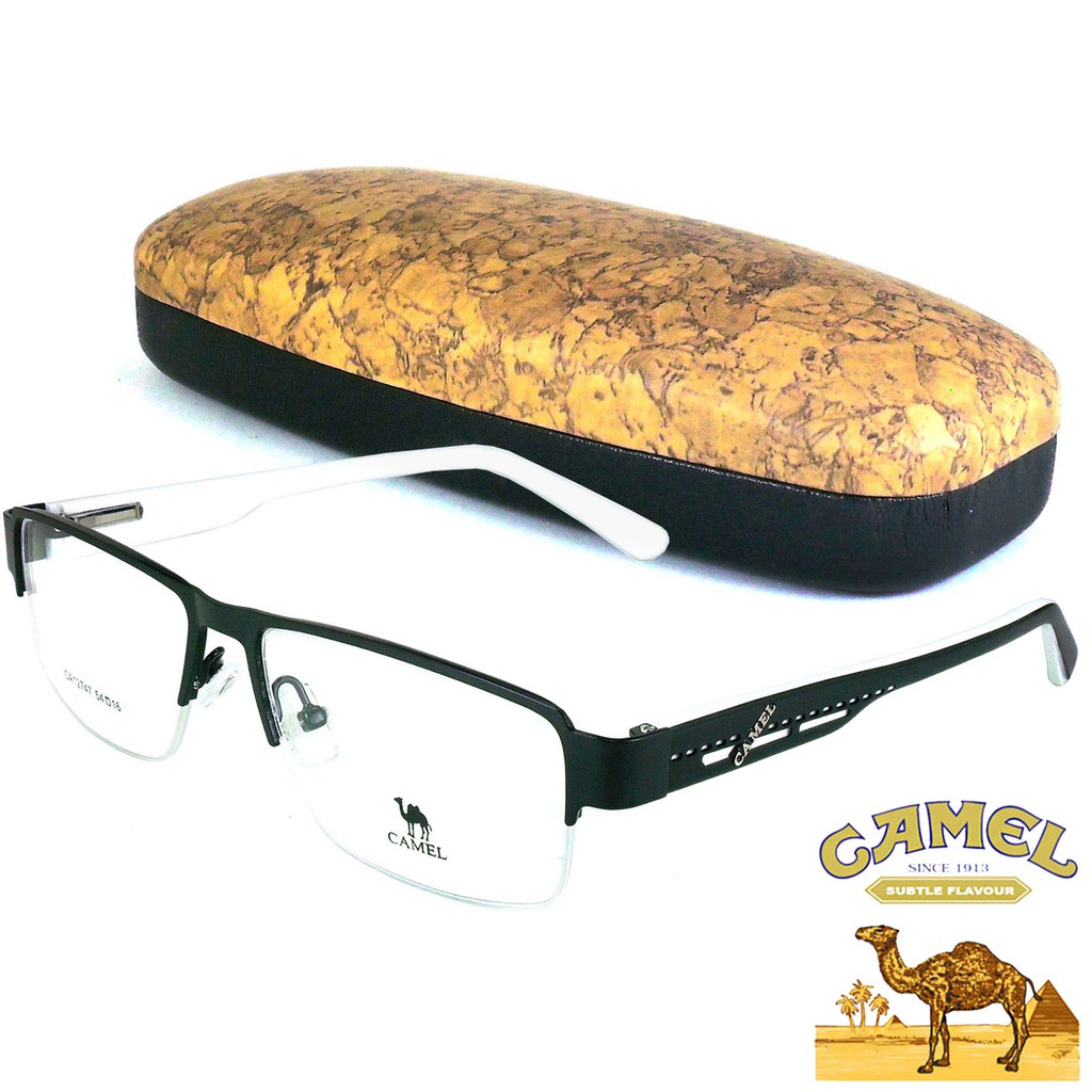 camel-แว่นตา-รุ่น-ca-12747-สีดำตัดขาว-กรอบเซาะร่อง-ขาสปริง-วัสดุ-สแตนเลส-สตีล-สำหรับตัดเลนส์-กรอบแว่นตา-eyeglasses