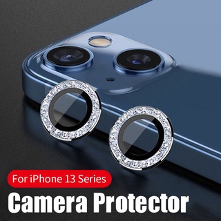 สินค้า ตัวป้องกันเลนส์กล้องเข้ากันได้สำหรับ iPhone 13 12 11 Pro Max 12 13 Mini ระยิบระยับด้านหลังกล้องกระจกนิรภัยโลหะแหวนป้องกัน กระจกเลนส์กล้อง