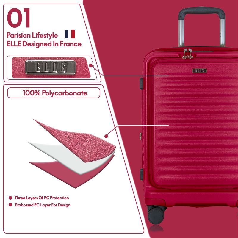 elle-travel-ripple-collection-20-carry-on-luggage-100-polycarbonate-zipper-front-opening-with-computer-compartment