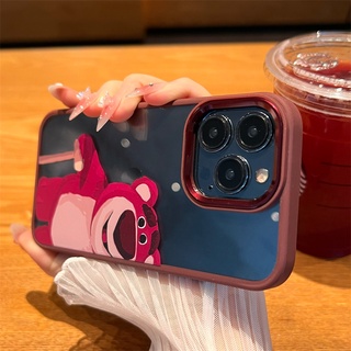เคสโทรศัพท์มือถือ แบบใส ป้องกันกล้อง ปิดด้านหลัง ลายหมีสตรอเบอร์รี่น่ารัก หรูหรา สําหรับ IPhone 13 12 pro max 11 pro max 12 mini 13 mini 11 pro max