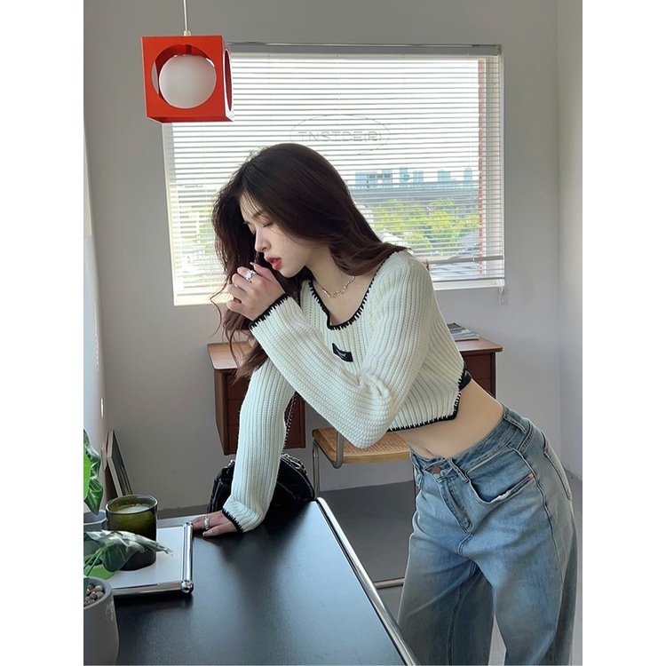 elves-พร้อมส่ง-เสื้อไหมพรมแขนยาว-ทรงครอปสั้น-ดีเทลเชือกผูกเอวเก๋ๆ-44152-c