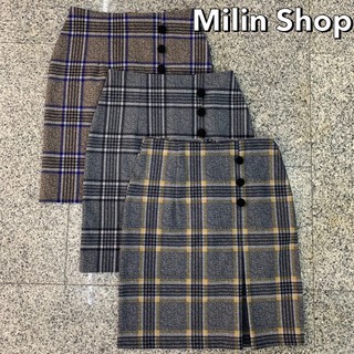สินค้า Milin Shop กระโปรงลายสก็อต ทวิตหน้าขา กระโปรงทำงาน