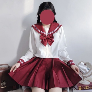 💥 จัดส่งทันที💥【ชุดเต็มSize S-XL】Jkเครื่องแบบแท้เดิมชุดนักเรียนญี่ปุ่นของผู้หญิงชุดไวน์สีแดงสีขาวสามสีแดงสองดั้งเดิมชุดกะ