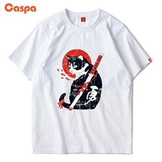 Caspa เสื้อยืดสกรีน ลายสกรีน แมว ( ซามูไร ) เสื้อคอกลมแขนสั้นผ้าฝ้าย - M470T