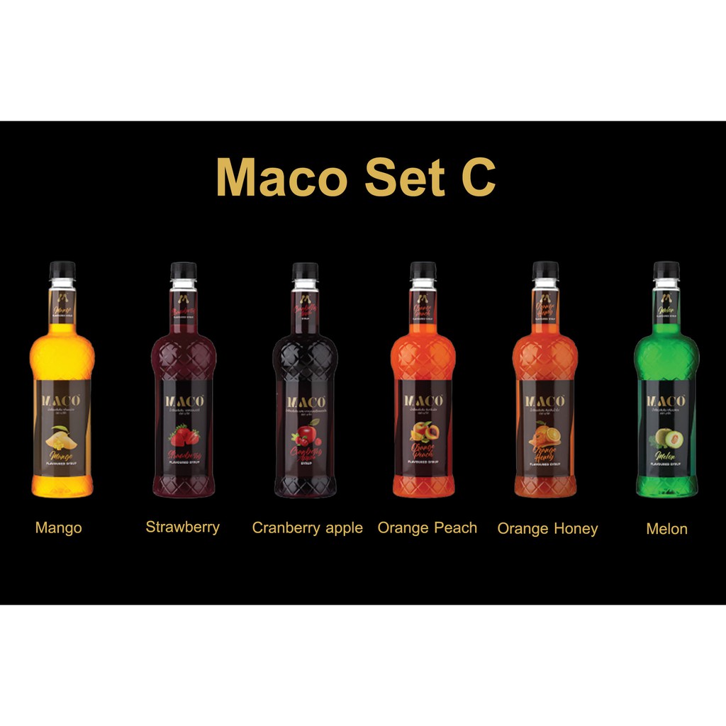 ไซรัป-มาโค่-maco-syrup-set-c-น้ำเชื่อมแต่งกลิ่น-รวมรสชาติ-จำนวน-6-ขวด-ราคาส่ง-สั่งซื้อตอนนี้แถมฟรีหัวปั๊มมูลค่า-60บาท