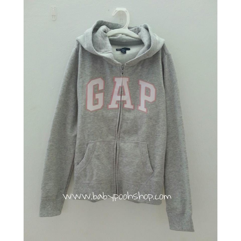 gap-kids-กันหนาว-gap-ซิปหน้า-สีเทา-โลโก้ขอบชมพู