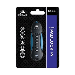 Corsair Flash Padlock 3 64GB Secure USB 3.0 Flash Drive, CMFPLA3B-64GB