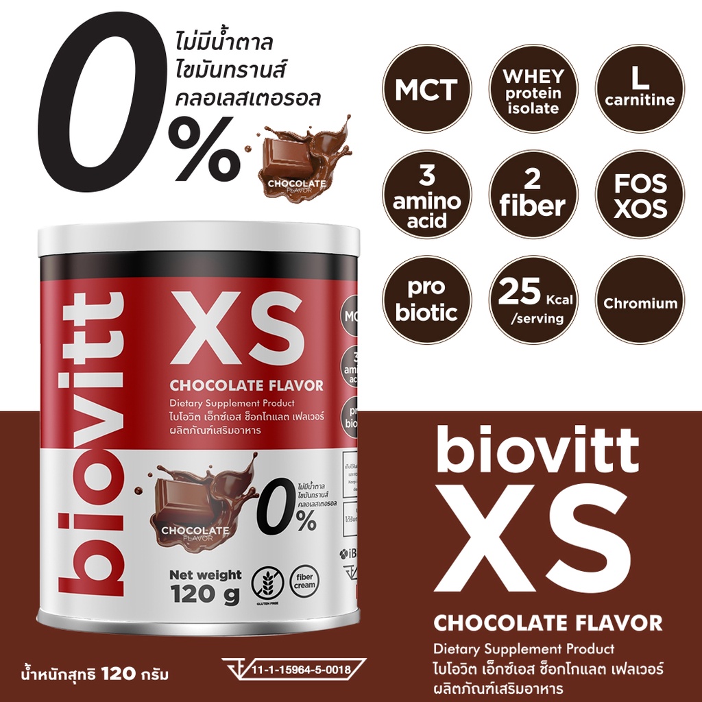 ภาพหน้าปกสินค้าNon Whey  Biovitt XS (รสช็อกโกแลต) อร่อย เข้มข้น/อิ่มนาน ลดความอยากอาหาร น้ำตาล 0% Fat 0% KCAL0% (ขนาด 120G) จากร้าน salesthaibio บน Shopee