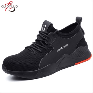 สินค้า Qiaoyiluo รองเท้าเซฟตี้ หัวเหล็ก ระบายอากาศ ป้องกันการกระแทก สีดํา สําหรับผู้ชาย ไซซ์ 35-50 WYNT
