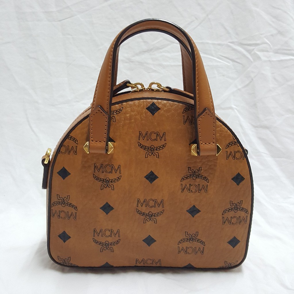 Mcm Half Moon Medium Visetos Canvas Tote Bag